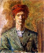 Zygmunt Waliszewski Self portrait in red headwear Sweden oil painting artist
